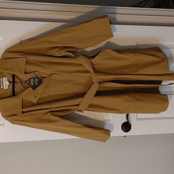 NWT Waterproof Belted Trench Coat 2X Green/Tan Lightweight Scandinavian - Picture 2 of 9